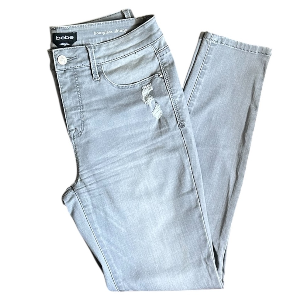 Bebe Sexy Stretch Light Gray Hourglass Skinny Jeans Size 29 Coastal Cowgirl Y2K